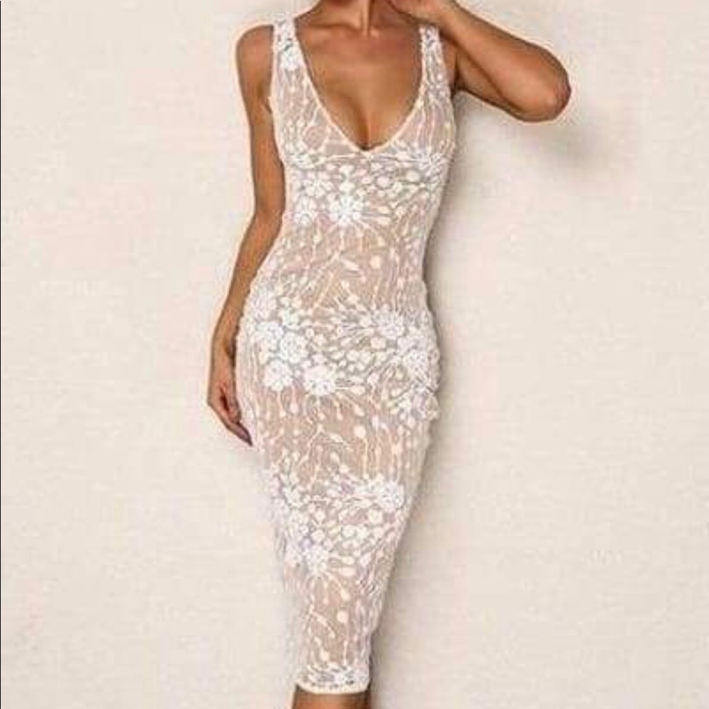 White sequin floral dress
